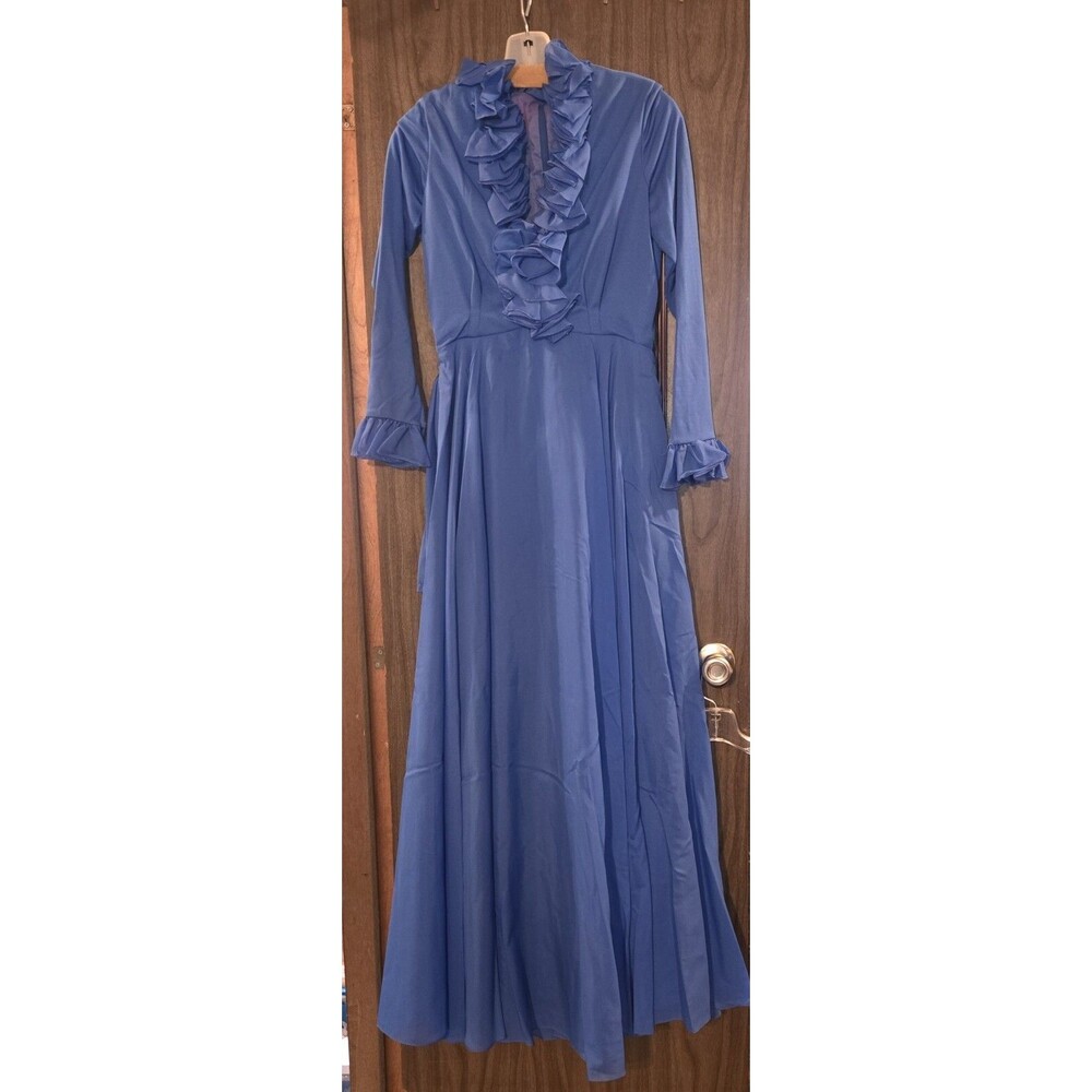 Vintage 90s VICTOR COSTA Dress Cocktail Party Formal XS Blue 26" Waist Long